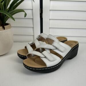 Clarks Collection Merliah Karli White Leather Slide Sandals Comfort Shoes Size 8